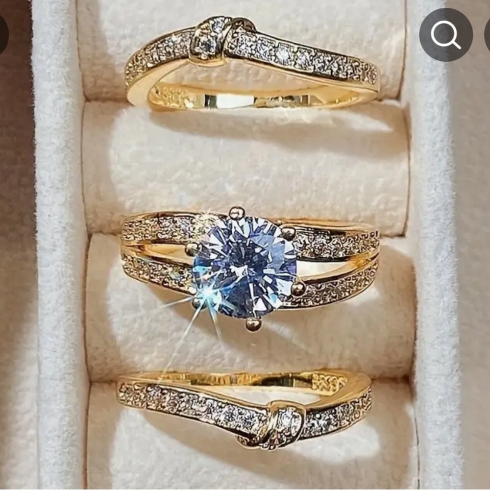 Golden Plated CZ 3 Piece Ring Set